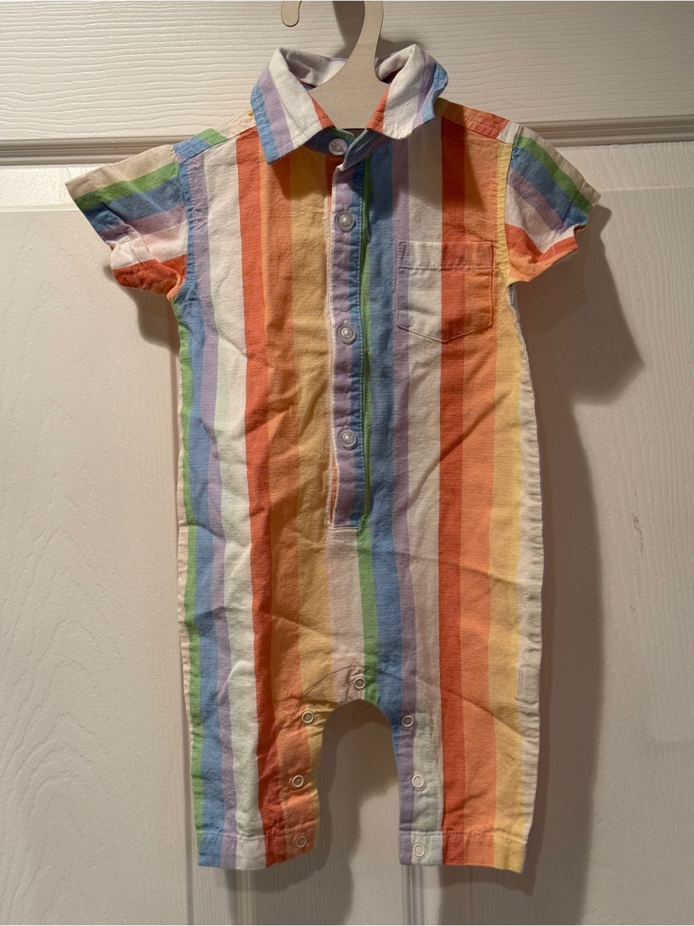 Monica + Andy Short Sleeve Rainbow Stripe One-Piece Jumpsuit 0-3M
